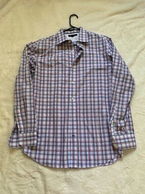 Banana Republic White Dress Shirt with Blue & Red Plaid